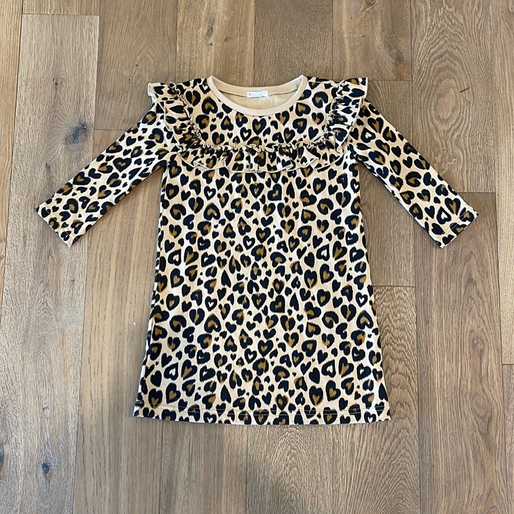 Crewcuts Leopard Heart Print Fleece Dress 7
